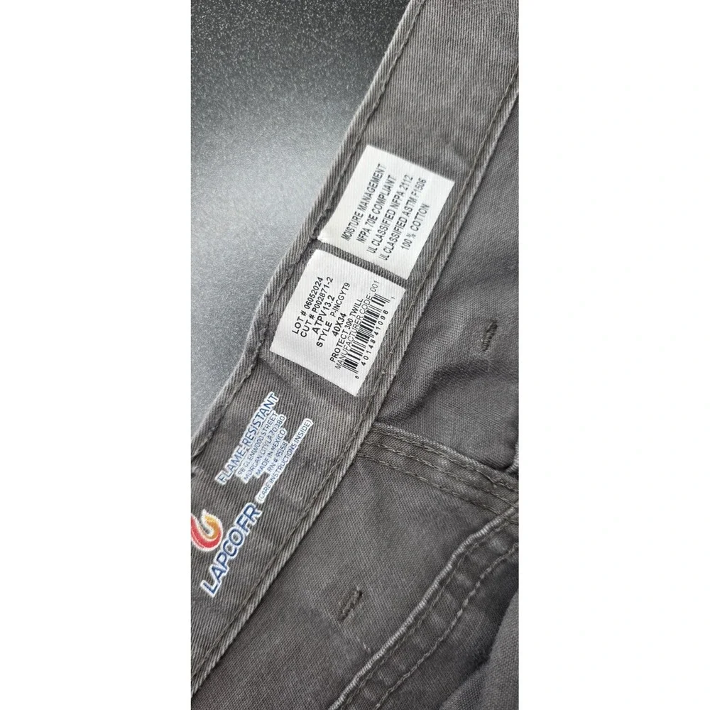 Lapco Men 40x34 Fire Resistant Reinforced Straight Cargo Work Pants Gray Pockets